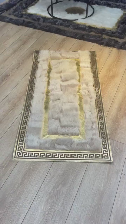Luxury Shaggy White Gold Unique Sheepskin Runner Rug , Non Slip Carpet