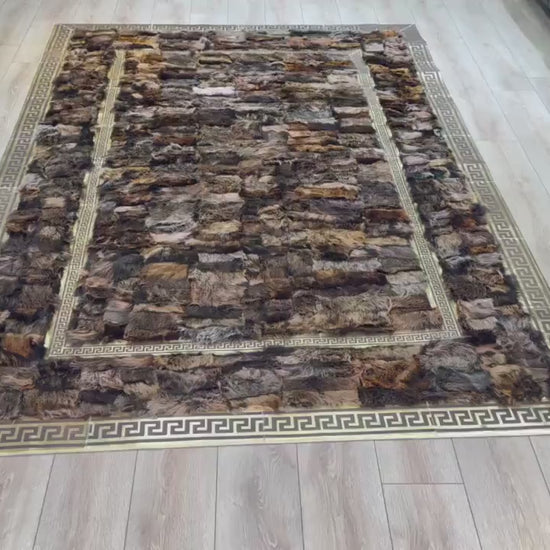 Unique Elegant Brown Gold Sheepskin Living Room Rug , Fluffy Soft Rug