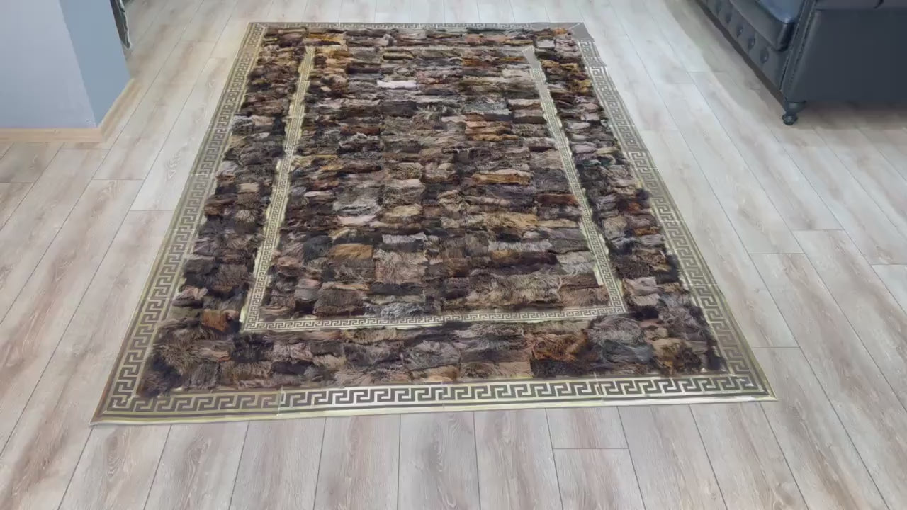 Unique Elegant Brown Gold Sheepskin Living Room Rug , Fluffy Soft Rug