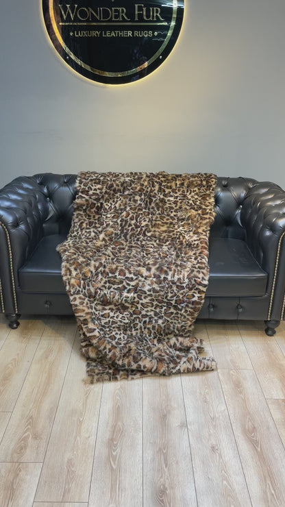 Natural Leopard Style Handmade Sheepskin Fur Blanket, Luxury Cozy Sexy Blanket