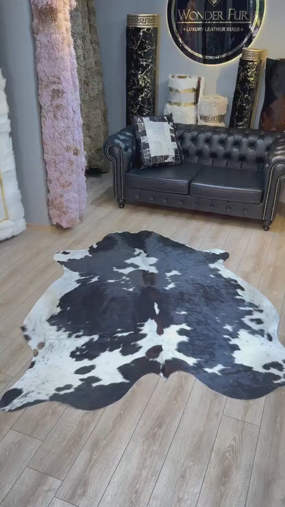 Black White Natural Cow Skin Decor Rug, Cow Hide Genuine Leather Rug