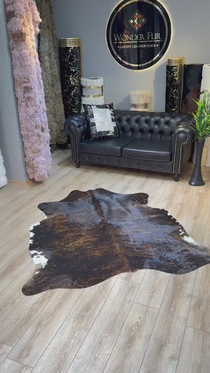 Unique Speckled Brazilian Cow Hide Rug, Natural Leather Decor Rug