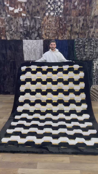 Black & White Geometric Plush Area Rug