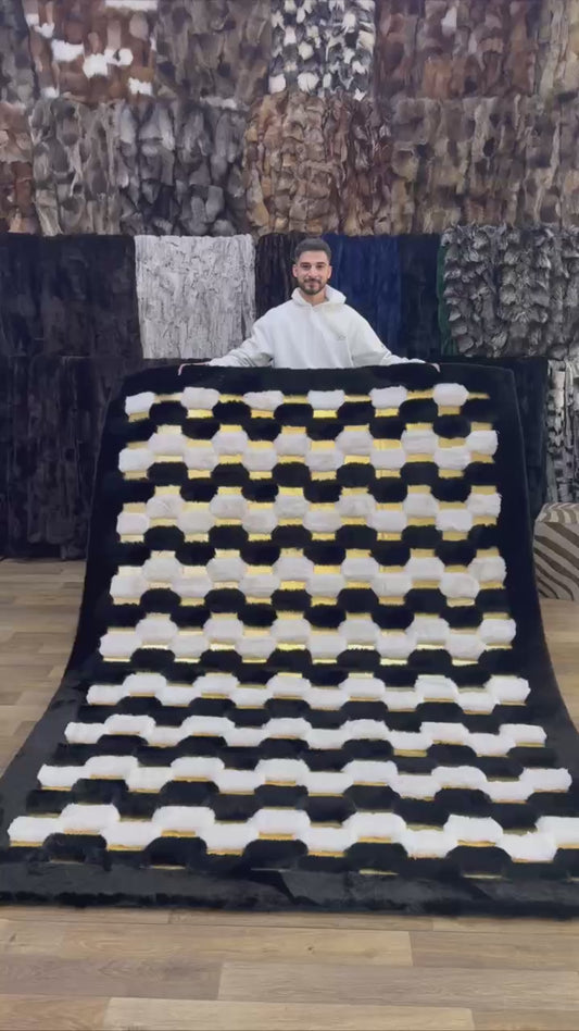 Black & White Geometric Plush Area Rug