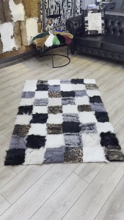 Mix Color Fluffy Natural Sheepskin 6x8 Rug, Luxury Shaggy Handmade Rug
