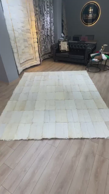 Large 10x12 White Elegant Fluffy Goatskin Rug,Luxury Handmade Soft Rug