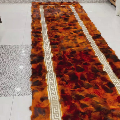 Luxury Handmade Rust Orange Fox Fur Area Rug