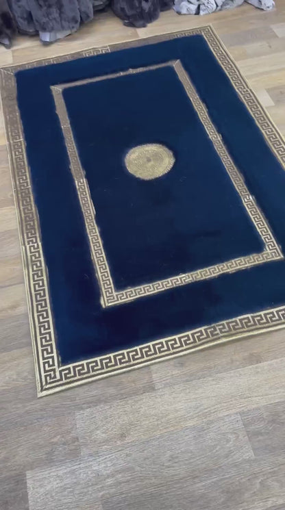 Handmade Navy Blue and Plush Area Rug | Soft Fluffy Shag Carpet