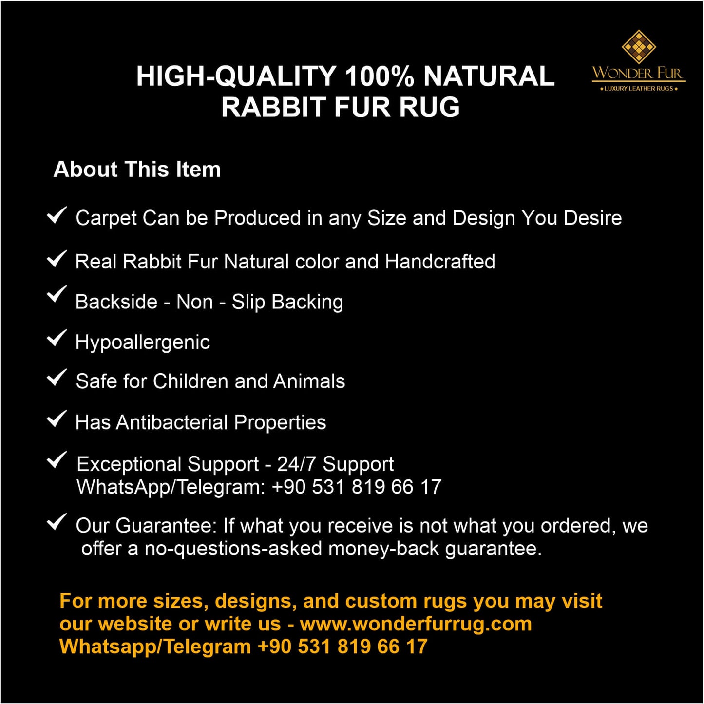 Natural Real Luxury Rabbit Fur Rug, Soft Fur Carpet for Home Decor