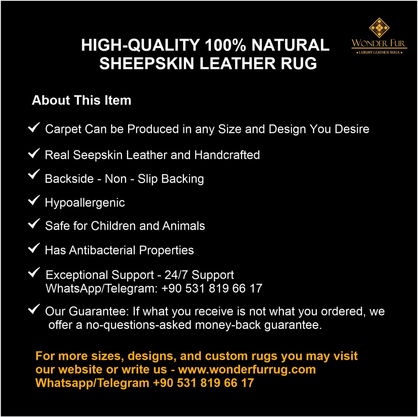 Unique Design High Quality Natural Sheepskin Rug, Handmade Elegant Piece