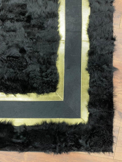 Natural Sheepskin Rug,Modern Handmade Black Living Room Accent